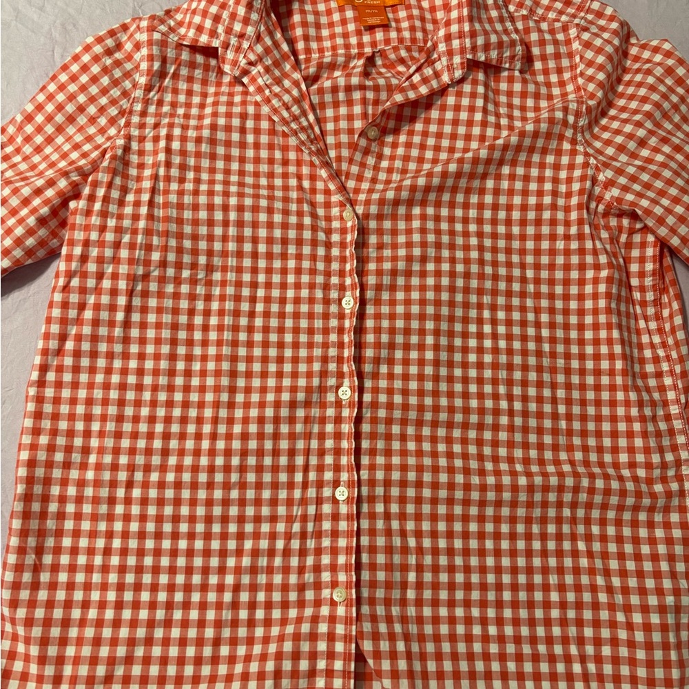 Fresh Orange and White Casual Button Down Shirt